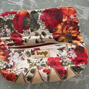 Floral Canvas and leather loop NYC clutch